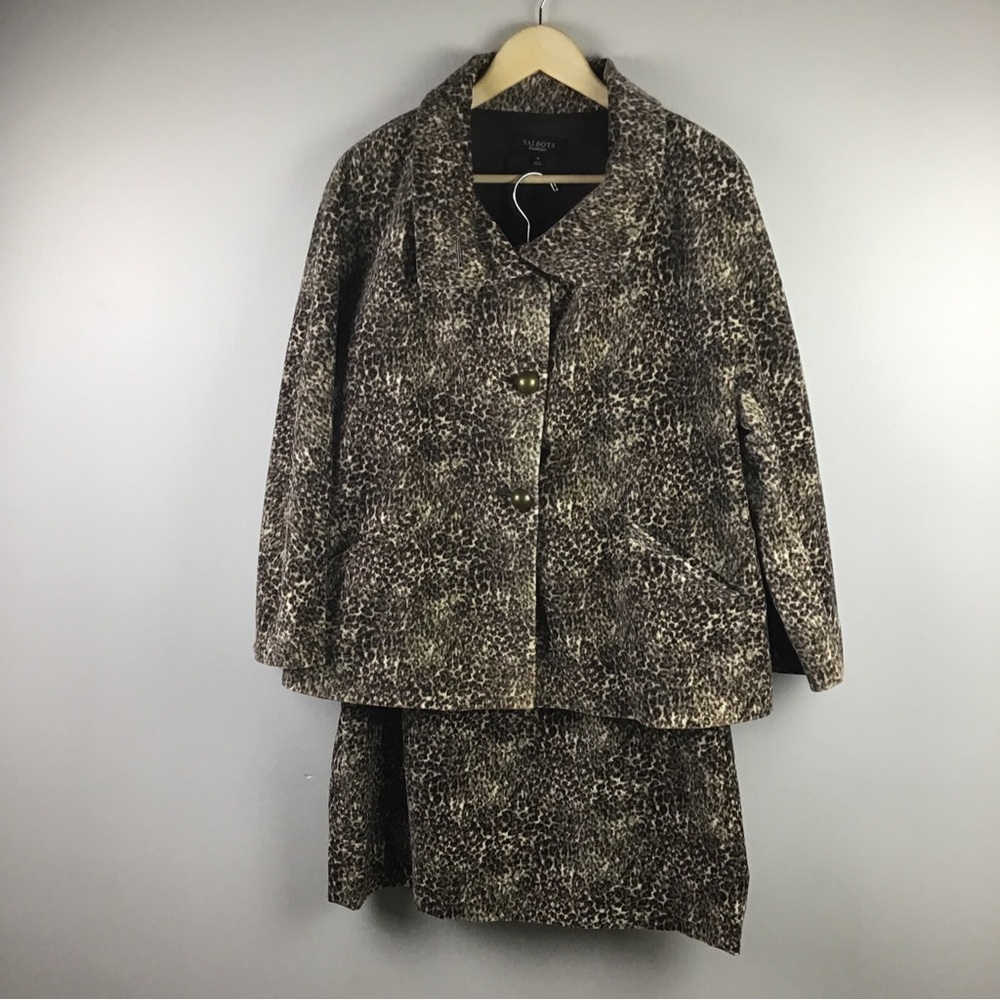 Talbot’s Women’s Cotton Leopard Print Button Jacket & Skirt Set Sz. 14 NWT